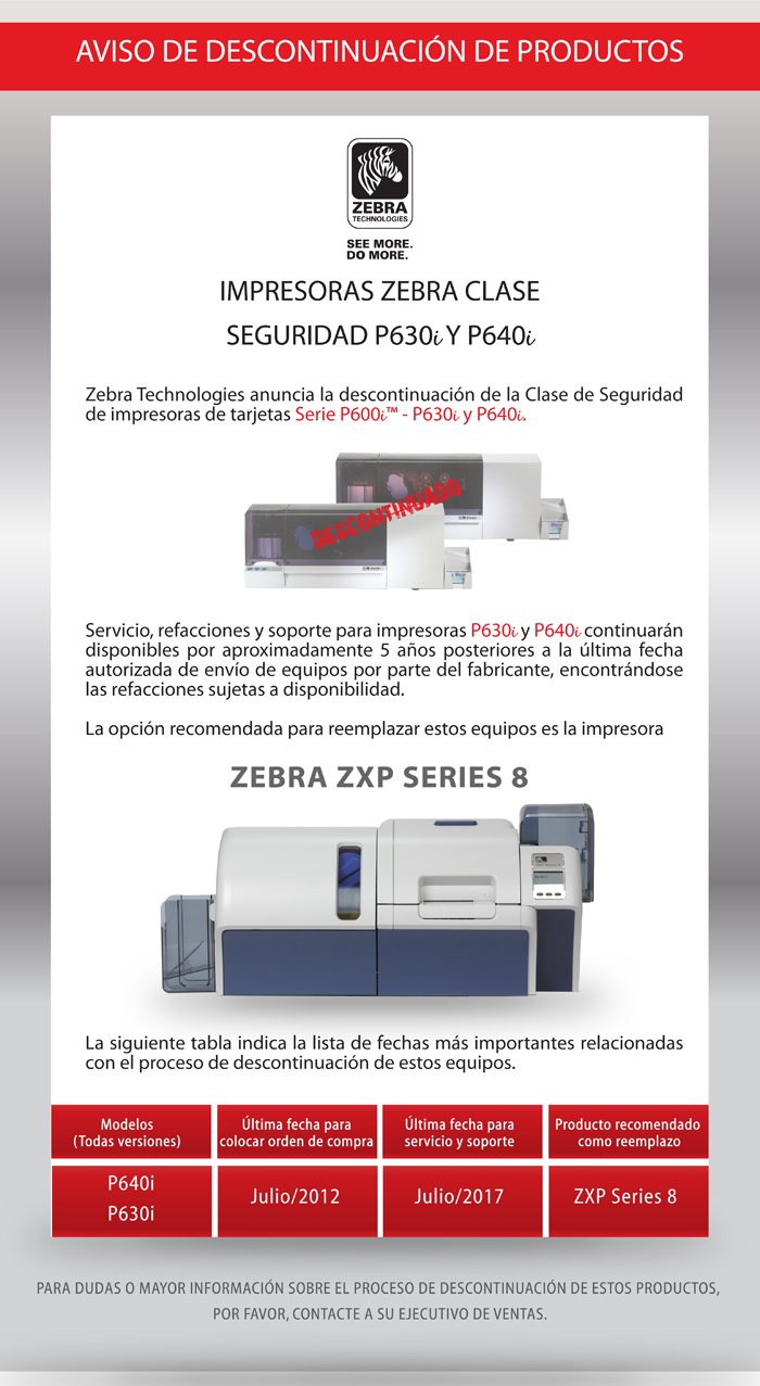 Zebra technologies anuncia la descontinuación de la Clase de Seguridad de impresoras de terjetas Series 600i™